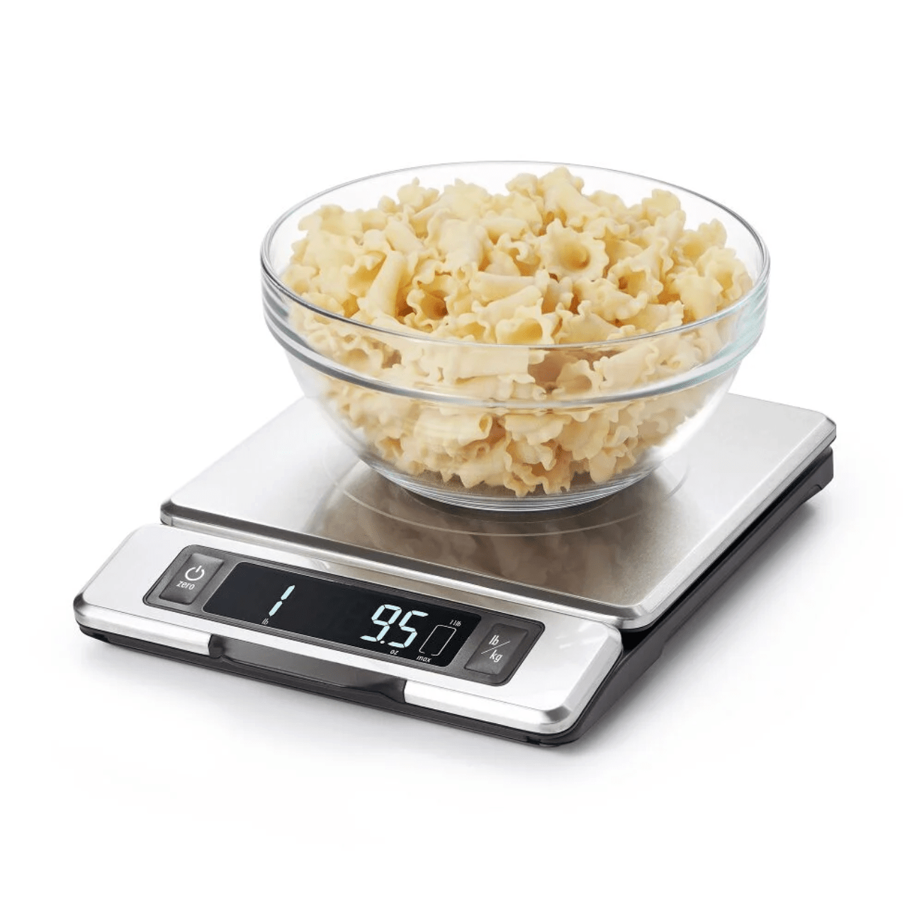 Digital food scale with bowl of popcorn on top